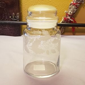 Vtg Glass Canister Sealed Lid Libbey Embossed Holly Leaves Apothecary Jar